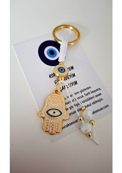 Hediyelik Fatma Ana Eli & Hamse Anahtarlık - Beyaz 9,5 cm fırsatları