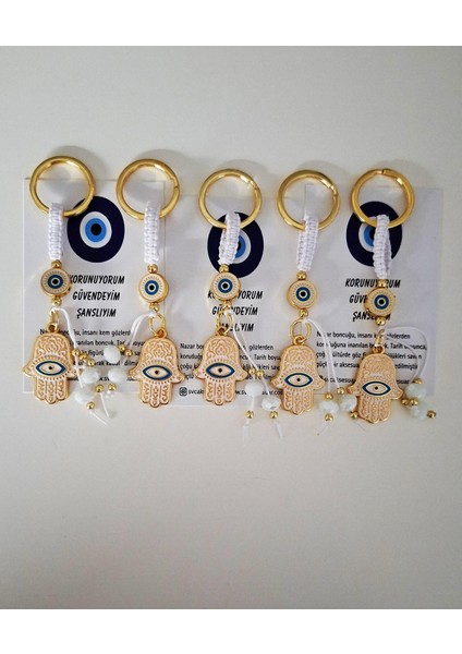 Hediyelik Fatma Ana Eli & Hamse Anahtarlık - Beyaz 9,5 cm indirimleri