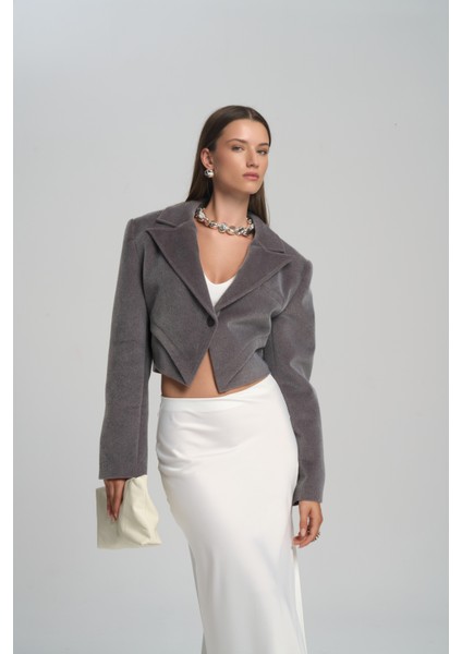 Cecil Yırtmaç Detay Beyaz Saten Etek