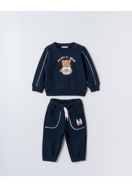 Erkek Çocuk Pamuklu Lacivert Sweatshirt ve Ayıcık Nakışlı Eşofman Altı Ikili Takım fiyatları