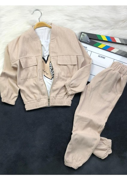 Kız Çocuk Kadife Üçlü Takım - Ceket- Body - Pantolon