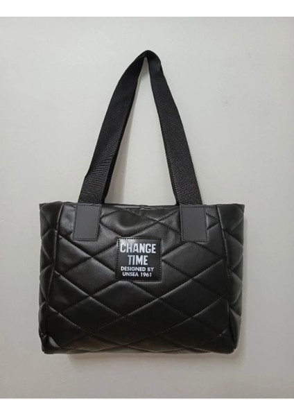 Kadın Kapitone Omuz Çantası – Siyah Askılı Büyük Günlük Çanta