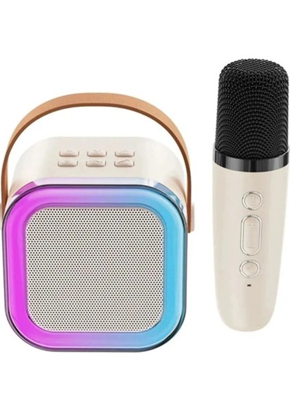 Karaoke Kablosuz Hoparlör Mikrofonlu Rgb Işıklı Bluetooth Speaker Tf Kart/usb Beyaz ( Lisinya ) fiyatları