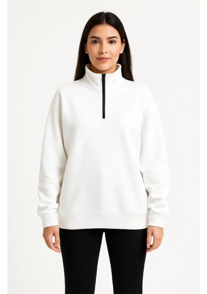 Monsi Kadın Üç Iplik Dık Yaka Yarım Fermuarlı Sweatshirt