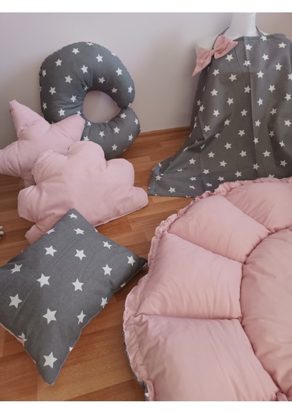 Koyu Yıldız Pudra Ponponlu ve Oyun Minderli 10 Parça Babynest Seti fiyatları