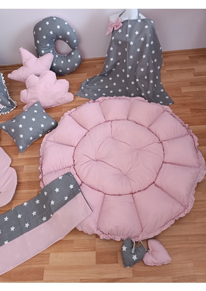 Koyu Yıldız Pudra Ponponlu ve Oyun Minderli 10 Parça Babynest Seti modelleri
