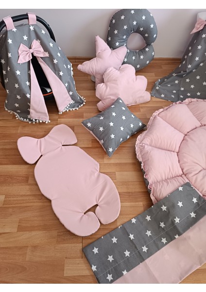 Koyu Yıldız Pudra Ponponlu ve Oyun Minderli 10 Parça Babynest Seti fırsatları