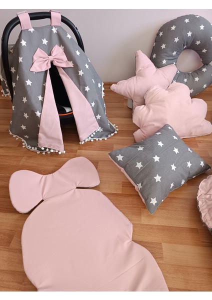 Koyu Yıldız Pudra Ponponlu ve Oyun Minderli 10 Parça Babynest Seti indirimleri