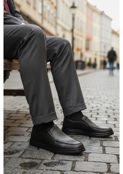 Dsn 2029 M Siyah Hakiki Deri Erkek Günlük Ayakkabı