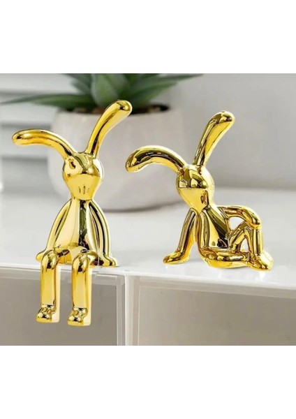 Adet Gold Mini Tavşanlar Ev Dekorasyon ve Torpido Süsü Yapışkanlı Reçine Tavşanlar