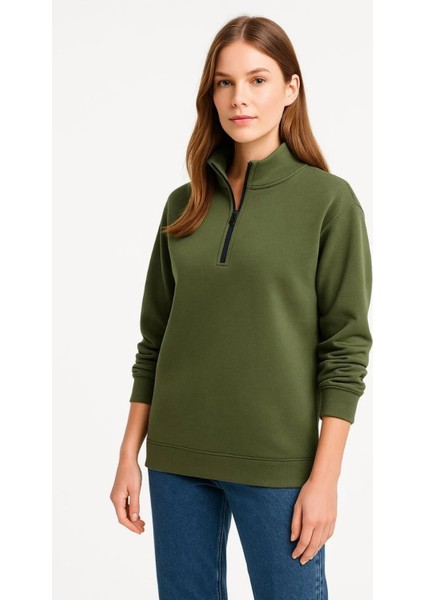 Monsi Kadın Üç Iplik Dık Yaka Yarım Fermuarlı Sweatshirt fırsatları