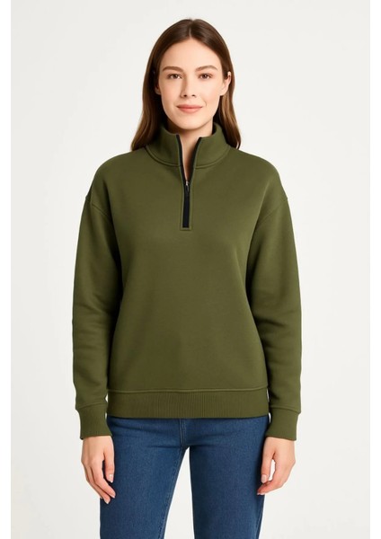 Monsi Kadın Üç Iplik Dık Yaka Yarım Fermuarlı Sweatshirt indirimleri