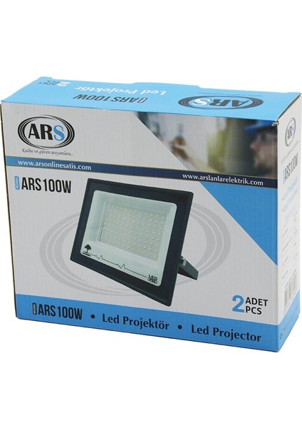 2pcs 100W LED Projektör 19X15.5CM Aydınlatma Açısı: 120 Derece 50.000 Saat Ömür MODEL-ARS100W (5067)