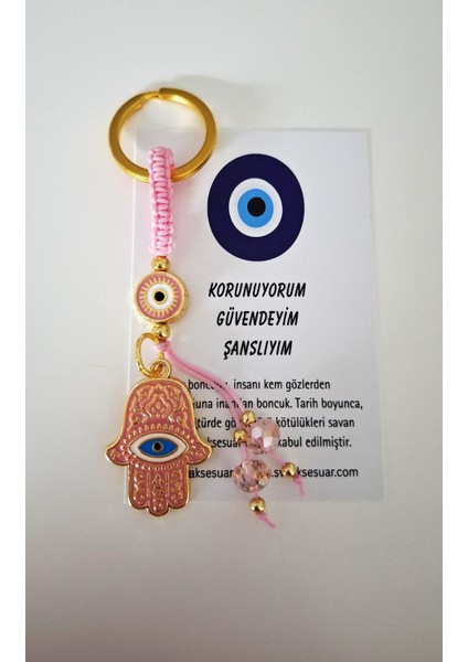 Hediyelik Fatma Ana Eli & Hamse Anahtarlık - Pembe 9,5 cm
