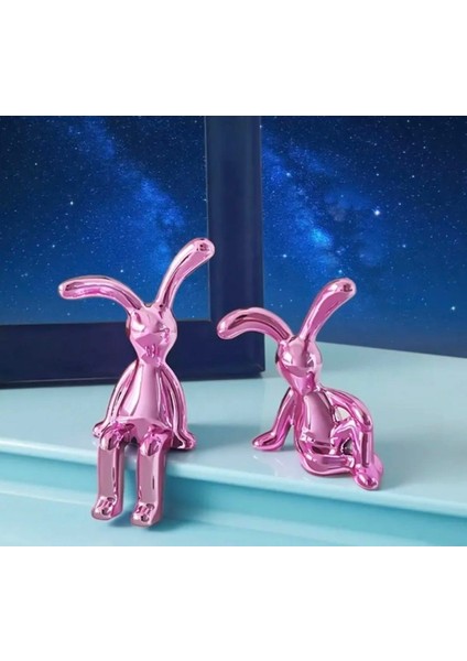 2 Adet Pembe Mini Tavşanlar Ev Dekorasyon ve Torpido Süsü Yapışkanlı Reçine Tavşanlar modelleri