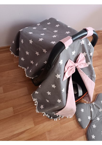 Koyu Yıldız Pudra Ponponlu Oval Yataklı 7 Parça Babynest Seti modelleri