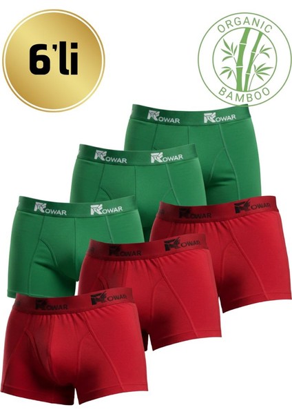 Erkek Likralı Bambu Boxer 6’lı Ekonomik Paket – Nefes Alan Doğal Kumaş Rahat Iç Giyim (Yeşil & Kırmızı)