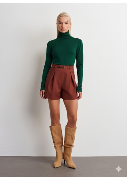 Balıkçı Yaka Kolu Droplu Kazak-Dark Emerald Green fiyatları