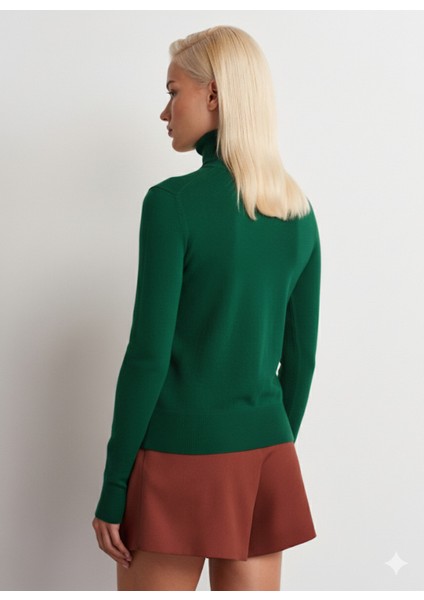 Balıkçı Yaka Kolu Droplu Kazak-Dark Emerald Green modelleri