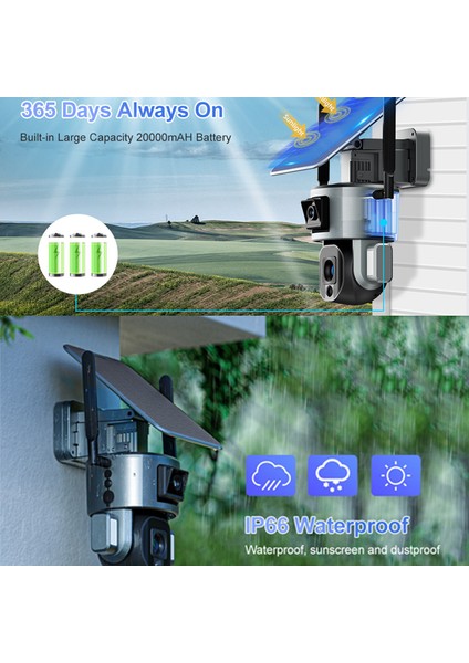 Y5 8mp 4K Hd Solar Wifi Dual Lens 10X Zoom Gece Görüşlü Güvenlik Kamerası