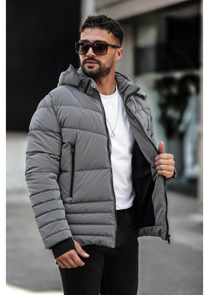 Dar Kesim Kapüşonlu Şişme Karbon Antrasit Erkek Mont 2205 fiyatları