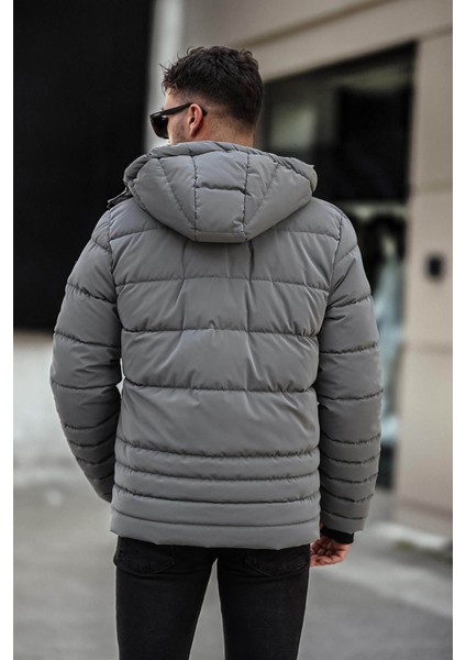 Dar Kesim Kapüşonlu Şişme Karbon Antrasit Erkek Mont 2205 fırsatları