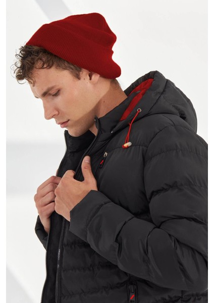 Su Geçirmez Kapüşonlu Şişme Siyah Erkek Mont 2184 fiyatları