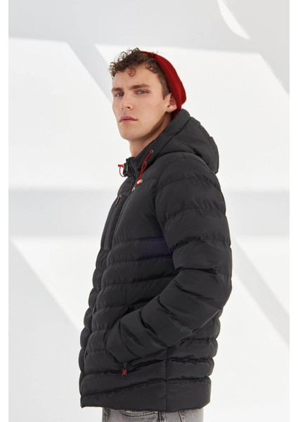 Su Geçirmez Kapüşonlu Şişme Siyah Erkek Mont 2184 fırsatları