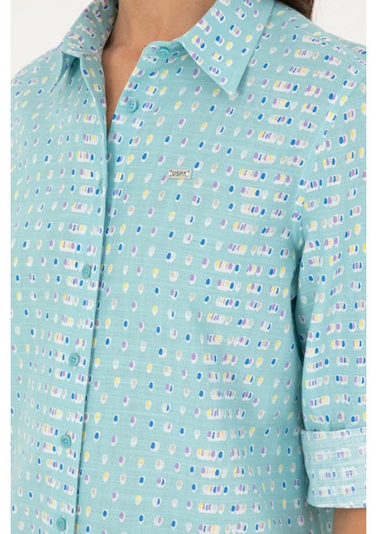 Kadın Mint Gömlek Desenli 50280941-VR090