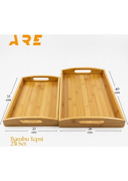 2’li Bambu Servis Tepsi Seti – Doğal Ahşap, Küçük (33X22 Cm) & Büyük (40X28 Cm), Kahvaltı, Sunum ve Servis Için Dayanıklı Tepsi fırsatları