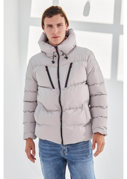 Su ve Rüzgar Geçirmez Kapüşonlu Şişme Taş Erkek Mont 2183