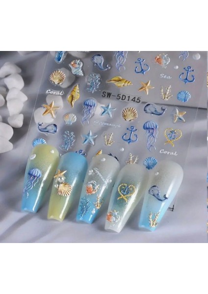 5d Kabartmalı Deniz Hayatı Tırnak Süsleme Stickerı Nail Art Süslemeleri fiyatları