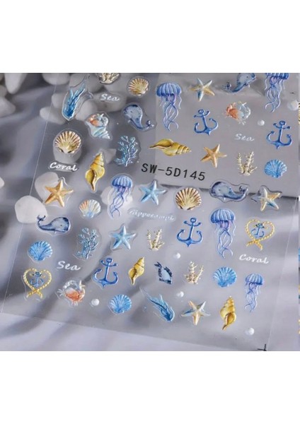 5d Kabartmalı Deniz Hayatı Tırnak Süsleme Stickerı Nail Art Süslemeleri fırsatları
