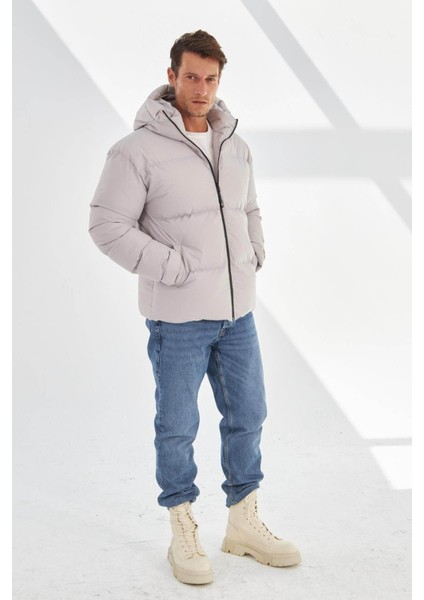 Su ve Rüzgar Geçirmez Kapüşonlu Şişme Taş Erkek Mont 2182