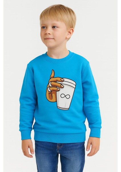 Bardak Baskılı Erkek Çocuk Sweatshirt Mavi