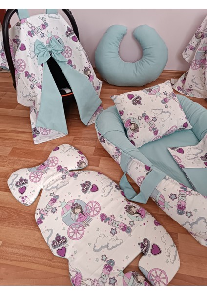 Lila Bisikletli Düz Yeşil Oval Yataklı 7 Parça Babynest Seti indirimleri