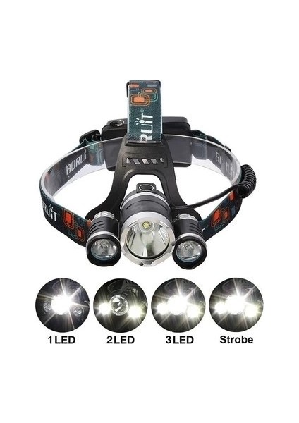 T6 Kafa Feneri 5000 Lumens 3xcree Xm-T6+2r5 Lamba LED Kamp Lambası ( Lisinya )