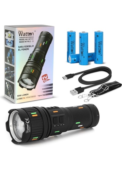5000 Lümen Cree Tg LED Şarj Göstergeli El Feneri WT-731 ( Lisinya )