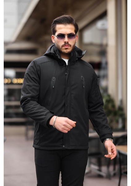 Su ve Rüzgar Geçirmez Termal Softshell Siyah Erkek Mont 2259