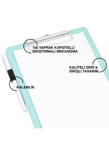 Sekreterlik,a5 Küçük Boy,kapaksız,a5 Clipboard Vegan Suni DERI,17,5X24,5 Cm.,su Yeşili fiyatları