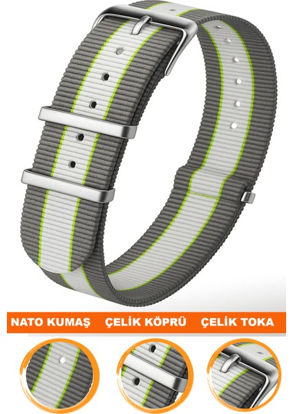 18MM-20MM-22MM-24MM Saatlerle Uyumlu Nato Kumaş Tekstil Saat Kordonu Kayışı Nato-Model-3