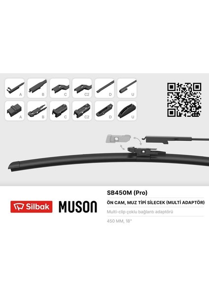 Sılbak SB450M - Silecek Süpürgesi Muz Tipi Grafitli 450MM 6 Aparatlı