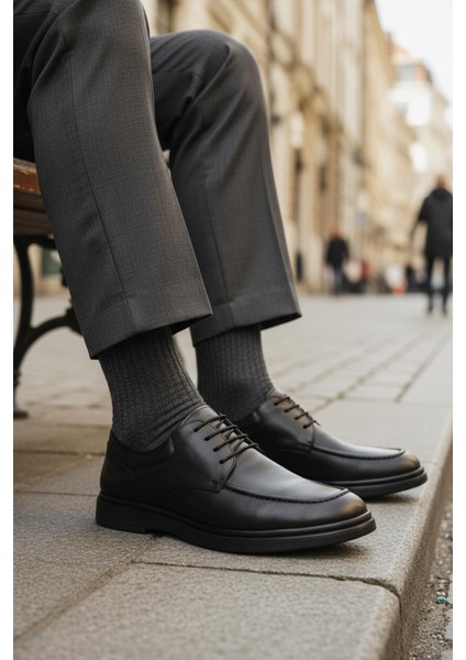 Dsn 2032 M Siyah Hakiki Deri Erkek Günlük Ayakkabı