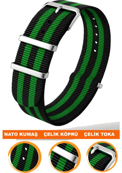 18MM-20MM-22MM-24MM Saatlerle Uyumlu Nato Kumaş Tekstil Saat Kordonu Kayışı Nato-Model-9