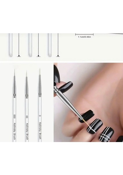 3 Adet Manikür ve Sanat Için Ince Uçlu Detay Fırçası