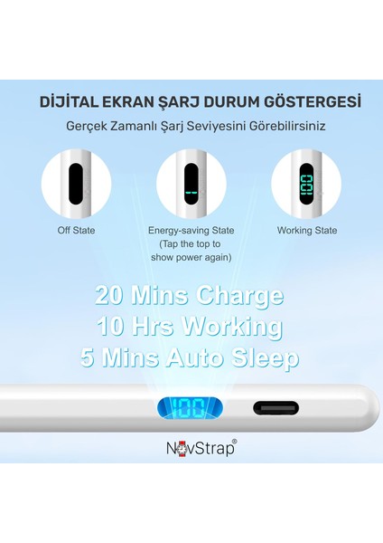 Apple iPad Mini 5/6/7 A17 ile Uyumlu Dokunmatik Tablet Kalemi Pen DZ915 Şarj Ekranlı Avuç Içi Reddi Stylus modelleri