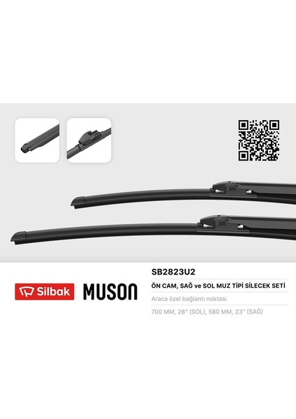 Sılbak SB2823U2 - Silecek Süpürgesi 700/580MM Muz Tipi Cıvı Sedan Fd 01/06-12/07 -Cıvı Hatchback Eu Fk/fn 01/0 6-12/11