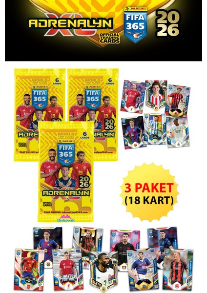 Fifa 365 Adrenalyn Xl 2026 Trading Card Futbolcu Kartları 3 Paket (18 Kart)