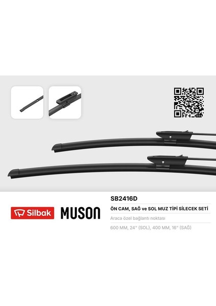 Sılbak SB2416D - Silecek Süpürgesi 600/400MM Muz Tipi P301-C Elysee-Clıo Iıı 09/05 Talıa 00 Fluence 09
