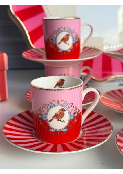 Türk Kahve Fincanı Bird Red&pink 6 Kişilik 12 Parça modelleri